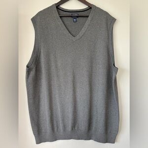 Lands End Gray Men’s Sweater Vest V Neck Grandpa Preppy Cotton Size XXL/T Tall